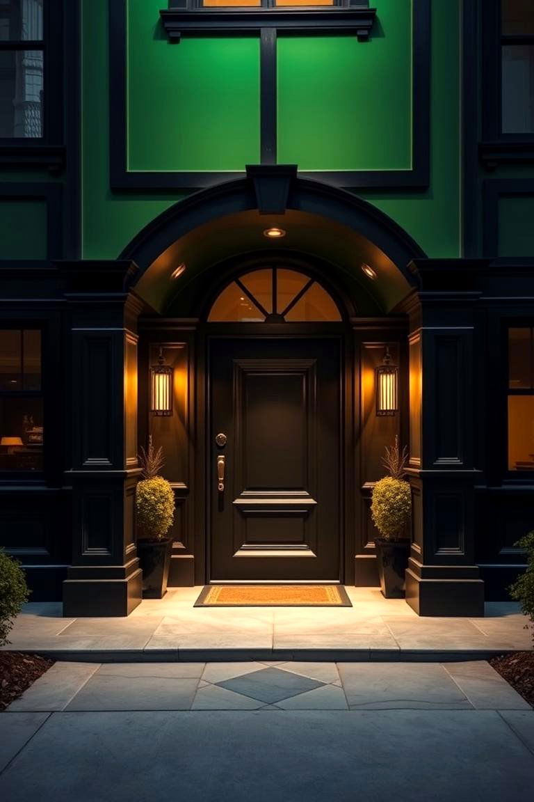 Dynamic Entrance Statement - 24 Green House Exterior With Black Trim