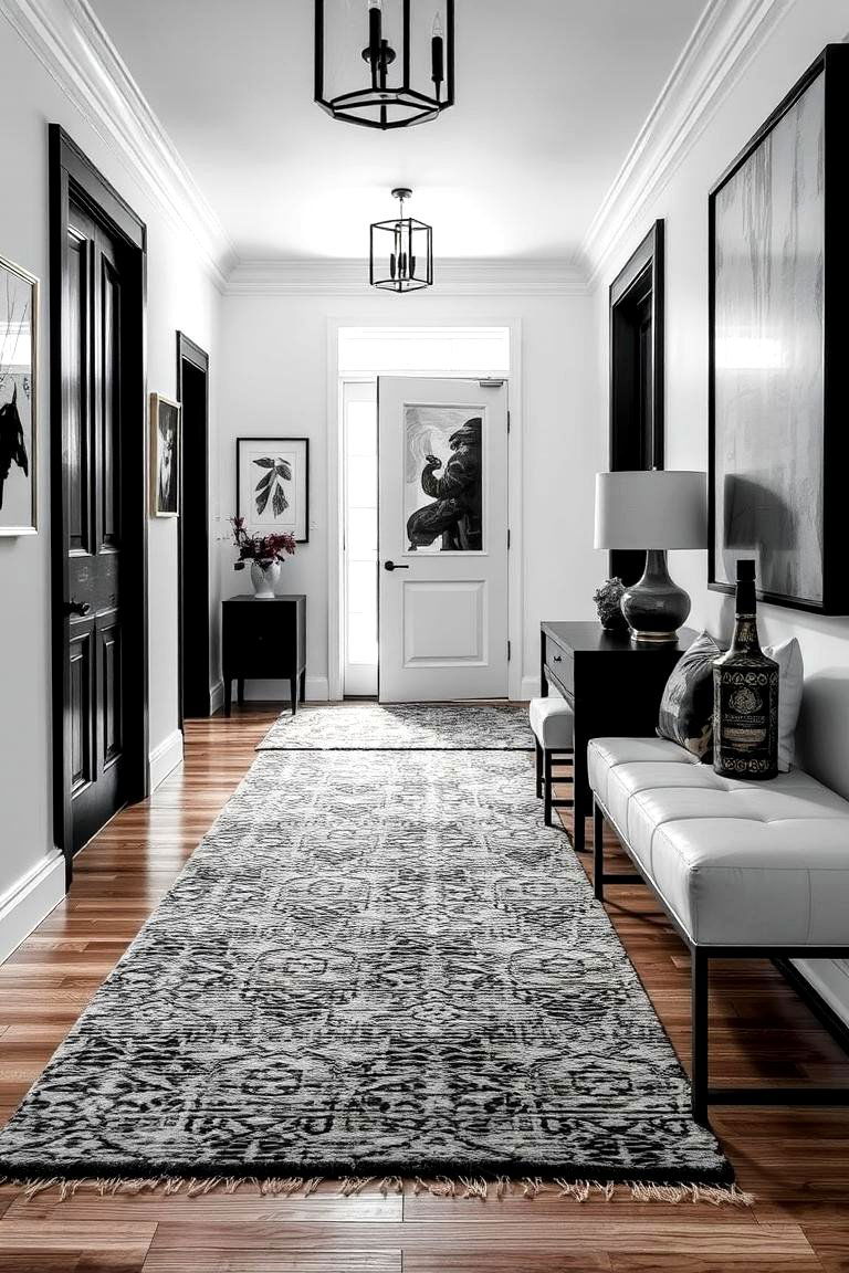 Dynamic Entryway with Monochrome Layers - 24 Black and White Entryway Design Ideas