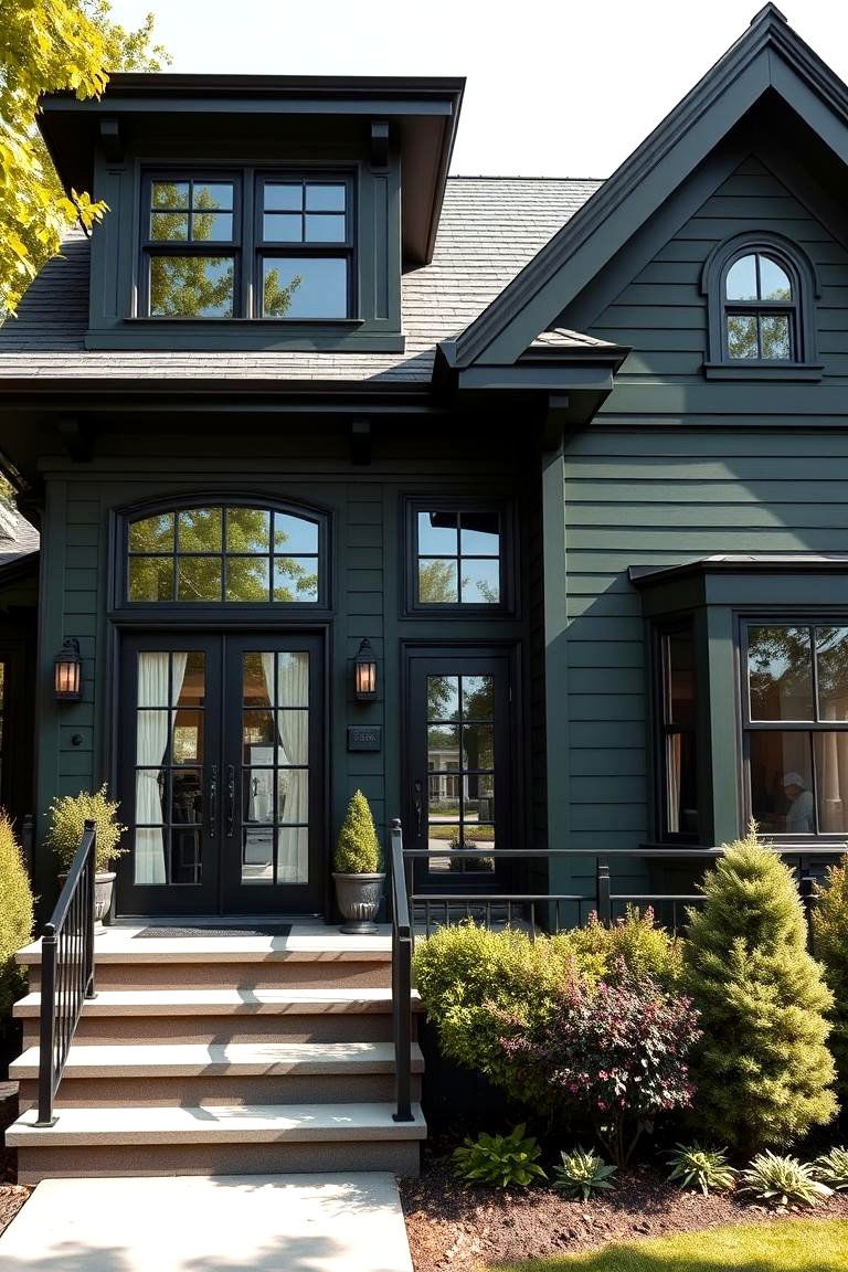 Dynamic Exterior Balance - 24 Dark Olive Green House With Black Trim