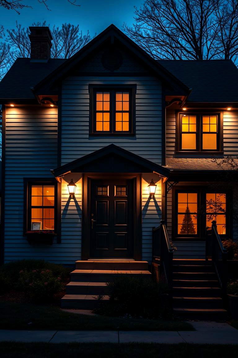 Dynamic Facade Lighting Accent - 24 Blue House With Black Trim Ideas