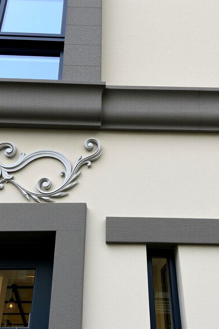 Dynamic Facade with Stucco Detailing - 24 Black Stucco House Ideas