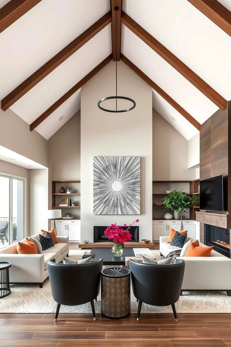 Dynamic Focal Points with Statement Pieces - 24 Open Concept Vaulted Ceiling Living Room Ideas