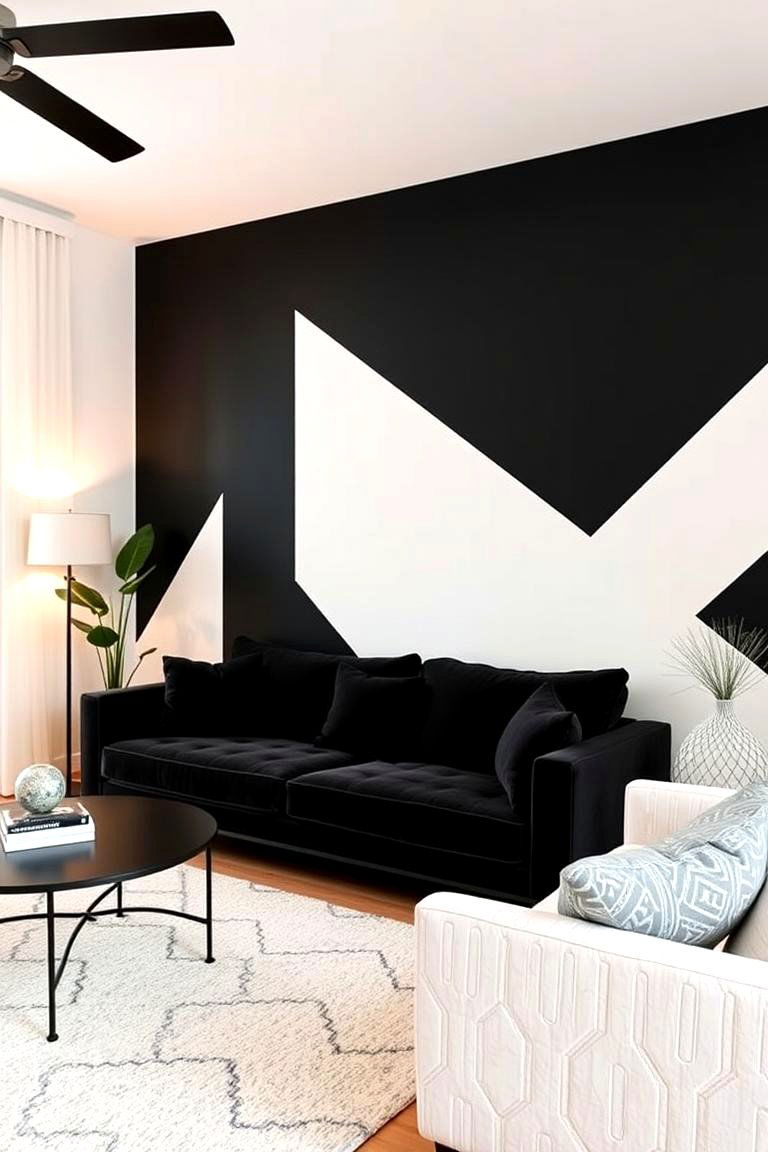 Dynamic Geometric Design - 24 Living Room Accent Wall Ideas