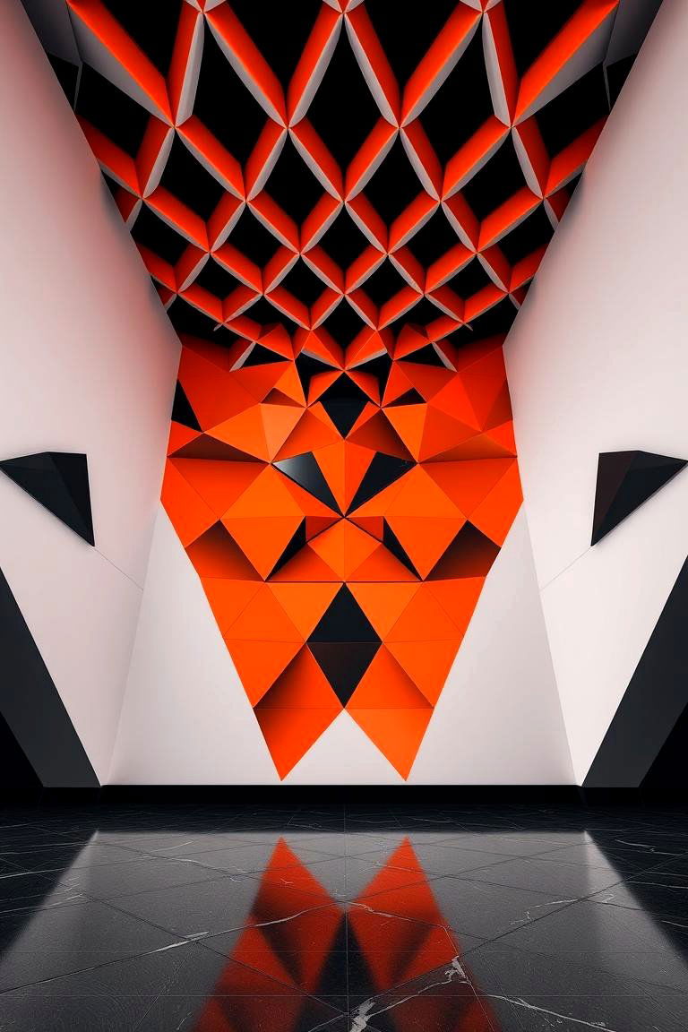 Dynamic Geometric Patterns in Black and Orange - 24 Black and Orange Living Room Ideas