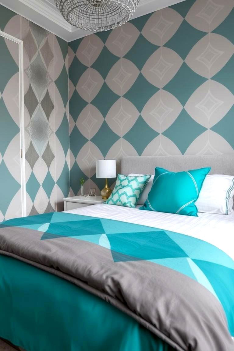 Dynamic Geometric Patterns - 24 Teal and Grey Bedroom Ideas