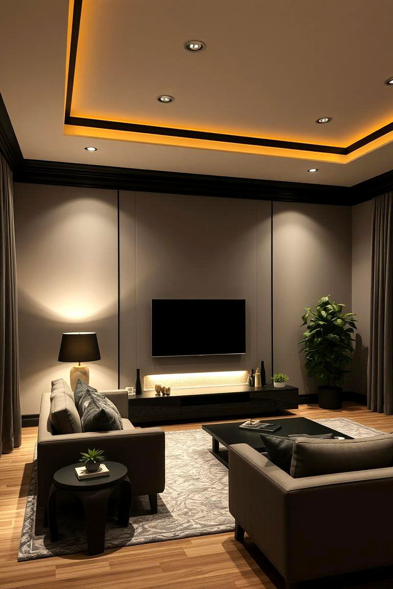 Dynamic Lighting Effects - 24 living room grey walls black trim