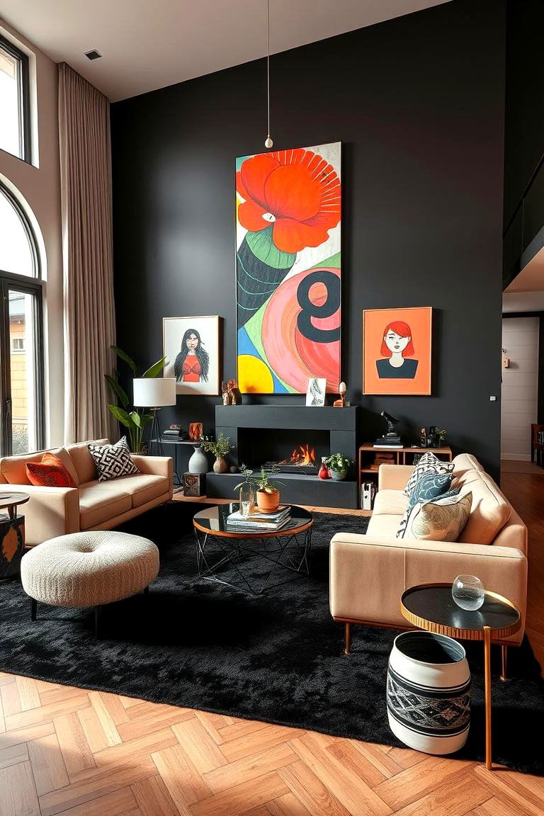 Dynamic Modern Fusion - 24 Black Carpet Living Room Ideas