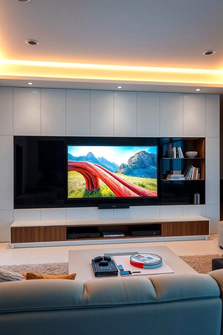 Dynamic Modern Media Wall - 24 Tv Over Fireplace Ideas