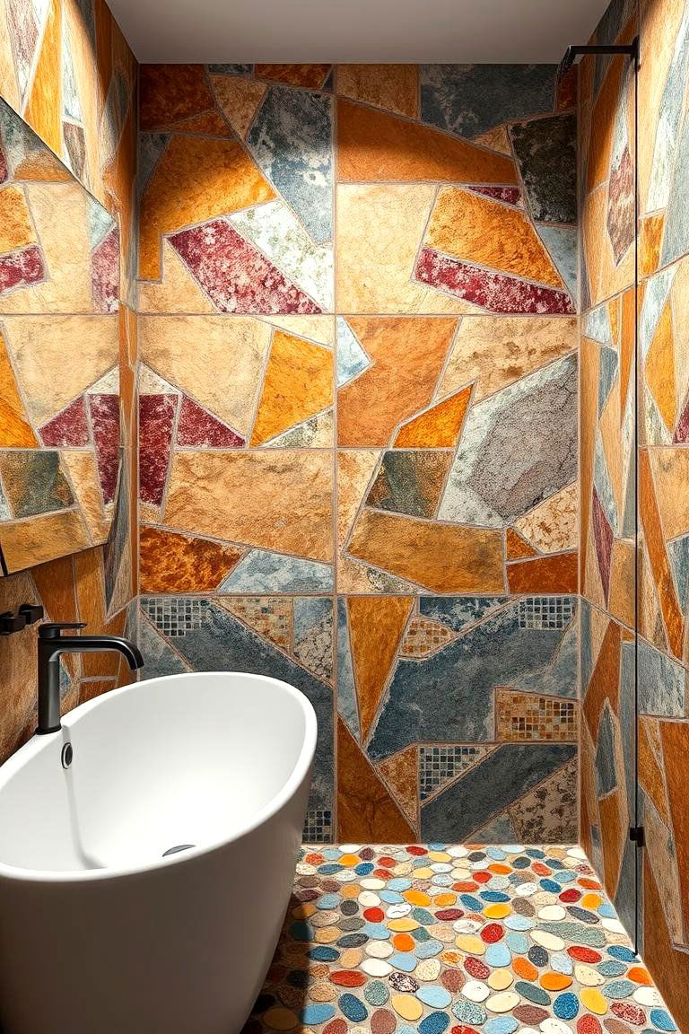 Dynamic Natural Fusion - 24 Pebble Tile Bathroom Ideas