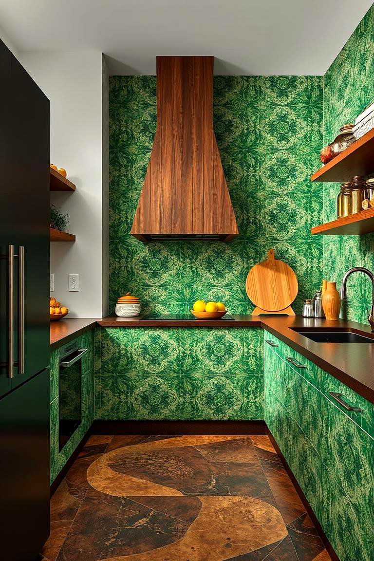Dynamic Patterns and Natural Contrasts - 24 Green and Brown Kitchen Ideas