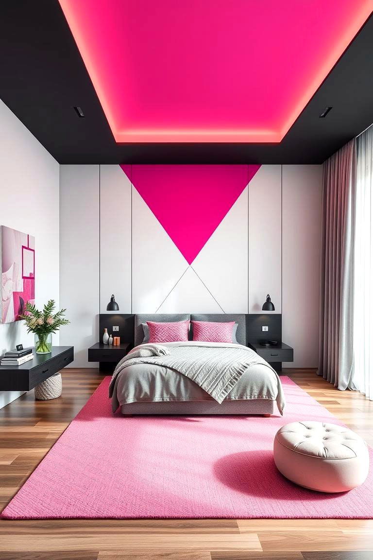 Dynamic Pink Geometrics - 24 Pink Bedroom Ideas