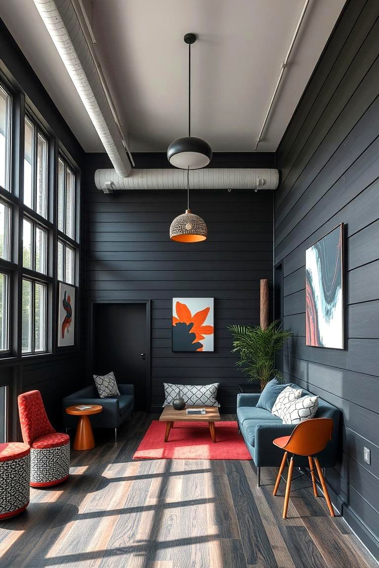 Dynamic Shiplap with Bold Lines - 24 Black Shiplap Wall Ideas