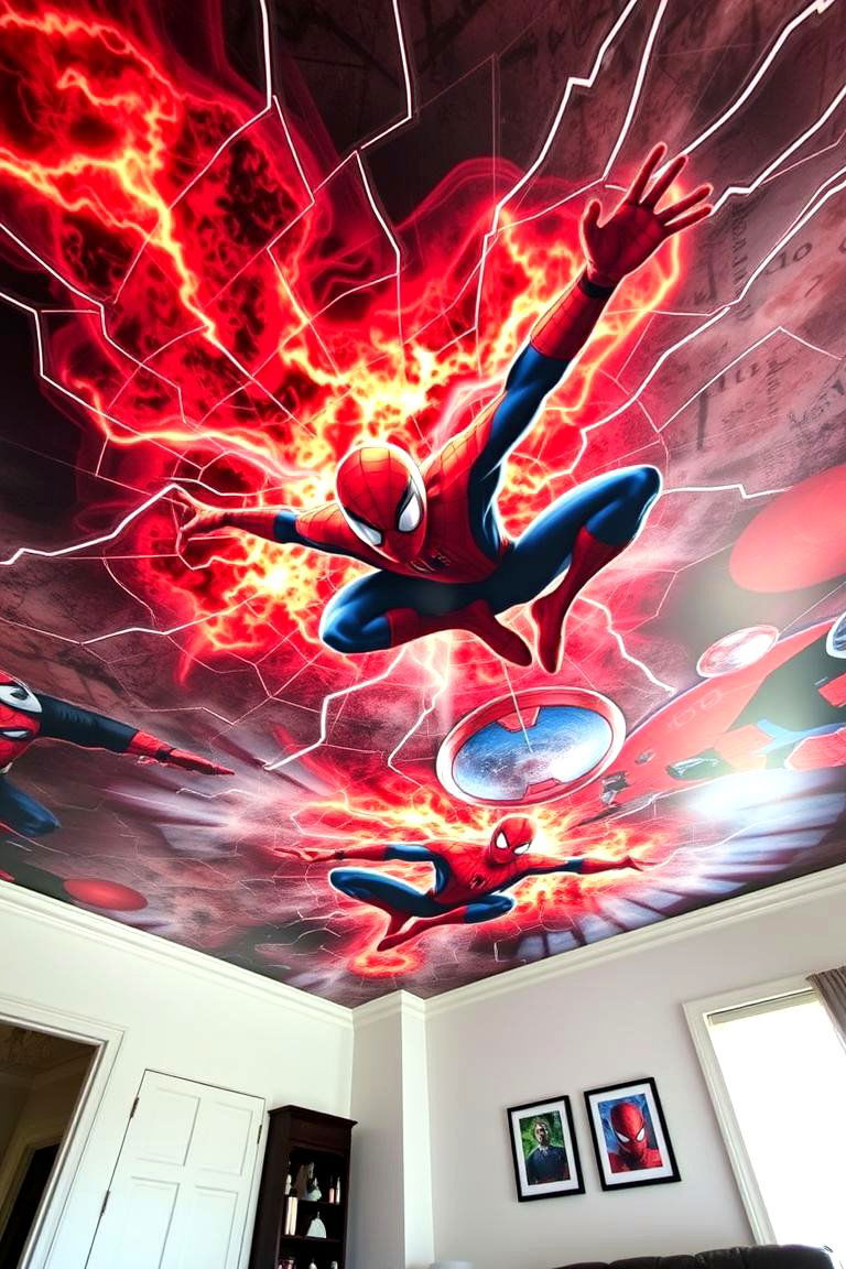 Dynamic Spiderman Ceiling Art - 24 Spiderman Room Decor Ideas