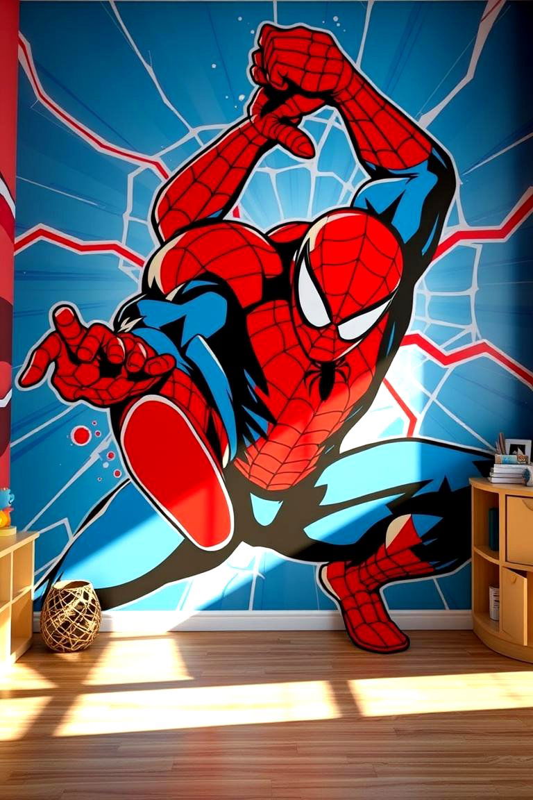 Dynamic Spiderman Wall Murals - 24 Spiderman Room Decor Ideas