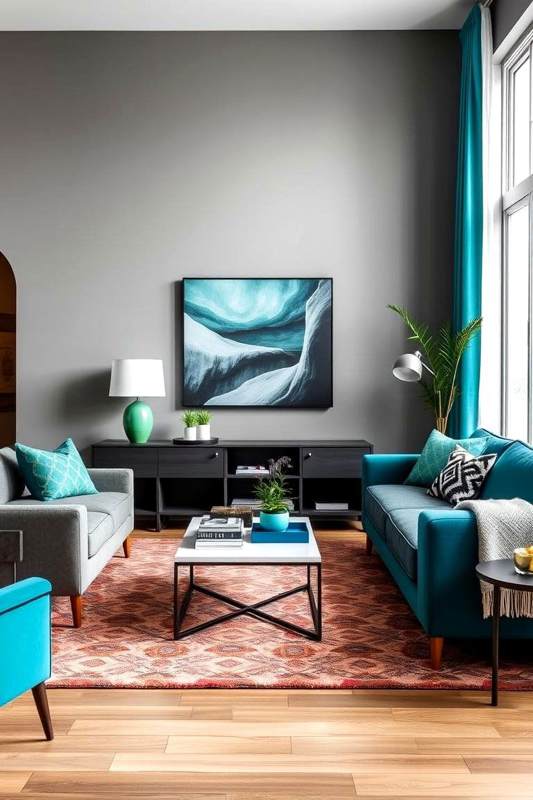 Dynamic Teal and Grey Duo - 24 Teal and Grey Living Room Ideas