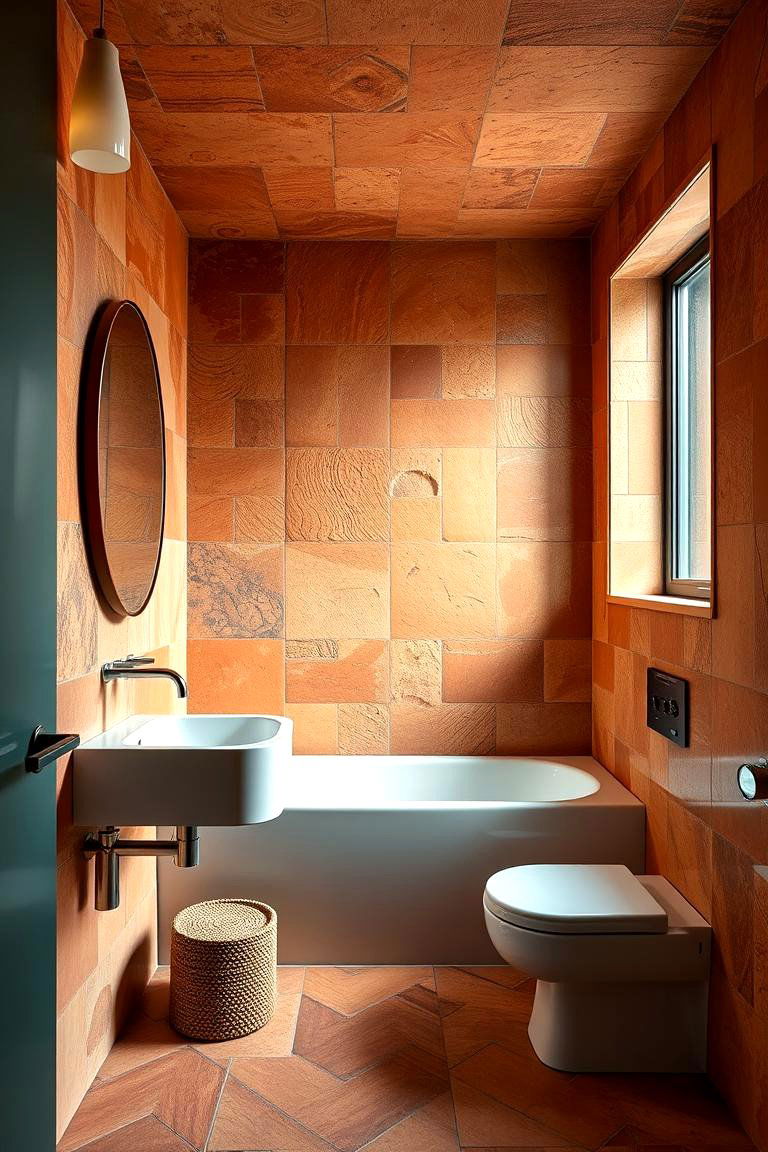 Dynamic Terracotta Layers - 24 Terracotta Bathroom Ideas