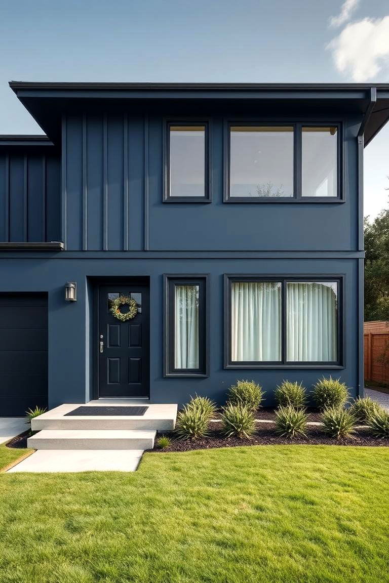 Dynamic Textural Contrasts - 24 Dark Blue House With Black Trim