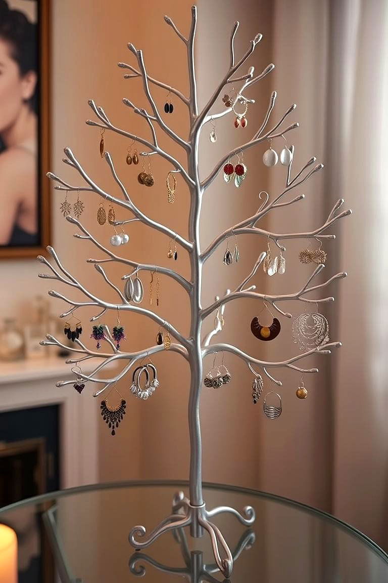 Earring Stand with Tree Design - 24 Earring Storage Ideas