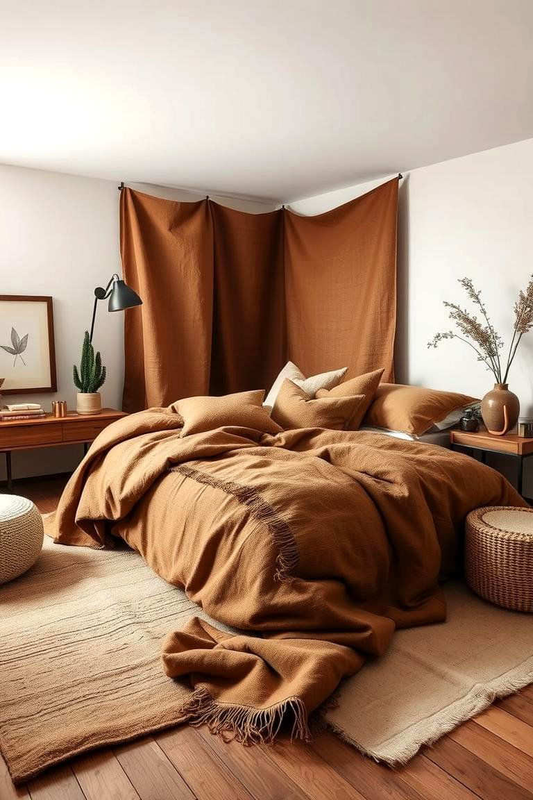 Earth Toned Layering - 24 Brown Bedroom Ideas