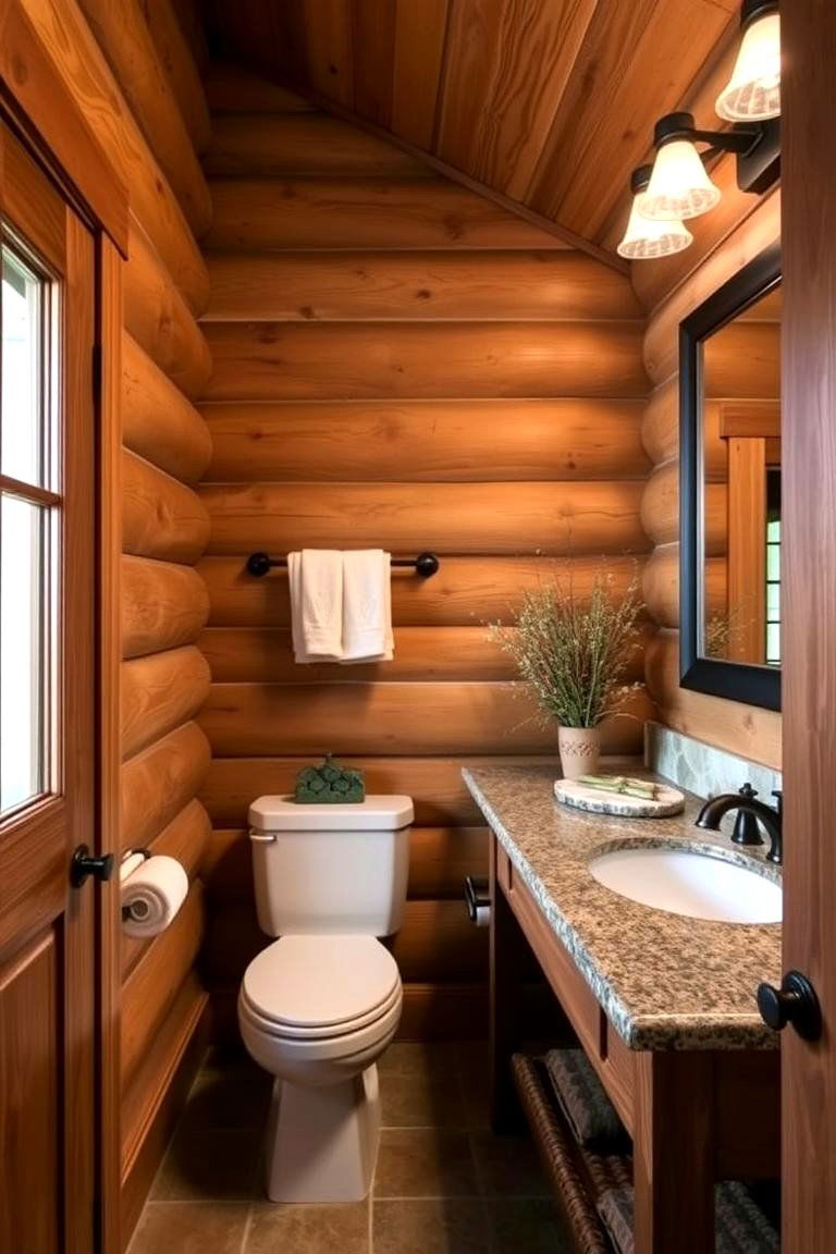 Earth Toned Log Cabin Bathroom Design - 24 Log Cabin Bathroom Ideas