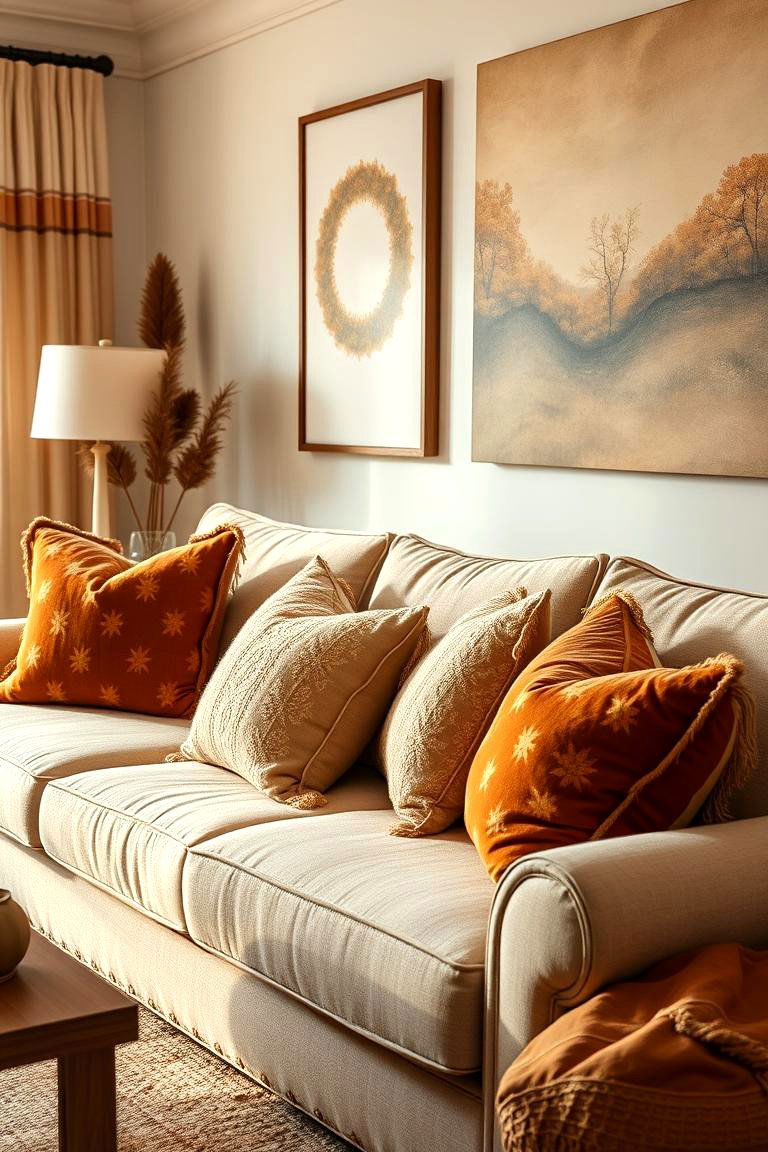 Earth Toned Pillows - 24 Fall Living Room Ideas