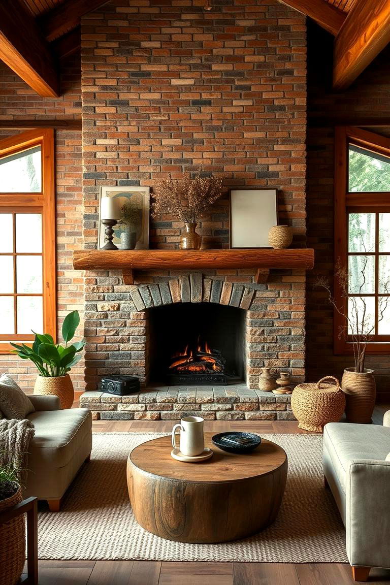 Earthy Ambiance with Natural Materials - 24 Rustic Living Room With a Brick Fireplace Ideas