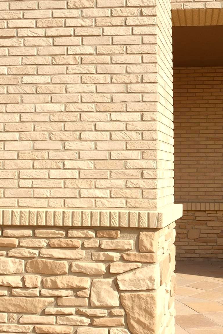 Earthy Beige Brick with Natural Stone Inlays - 24 Beige Brick Exterior Home Ideas