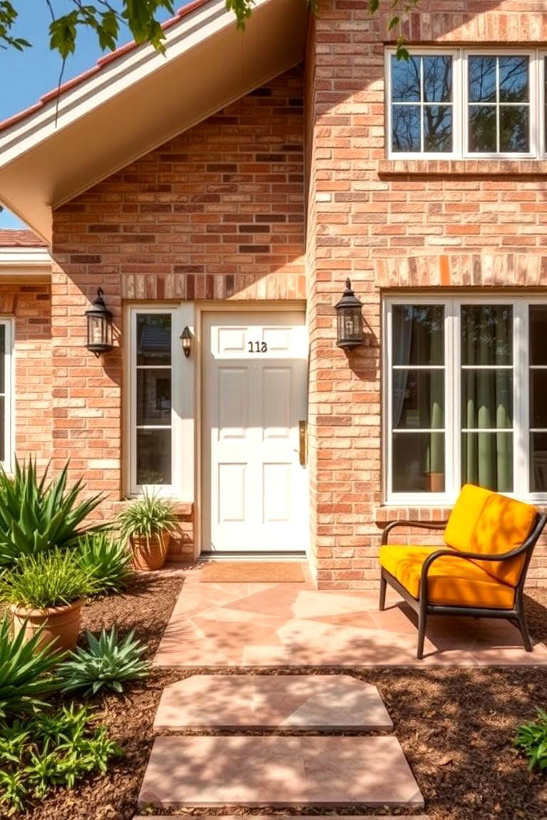 Earthy Blonde Brick and Mustard Yellow - 24 Blonde Brick House Color Schemes