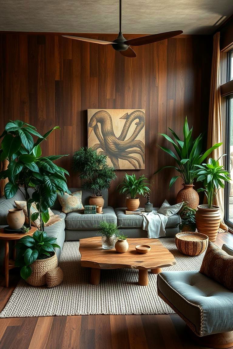 Earthy Brown with Botanical Touches - 24 Brown Living Room Ideas