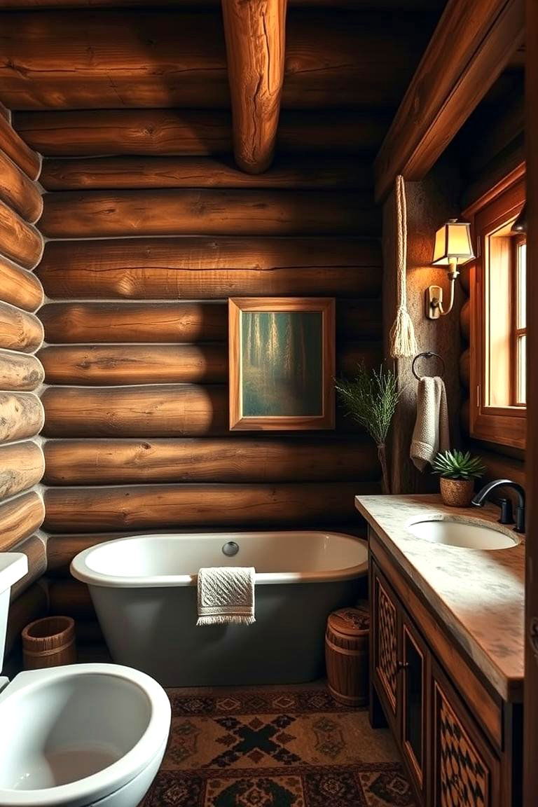 Earthy Color Palette Inspiration - 24 Log Cabin Bathroom Ideas