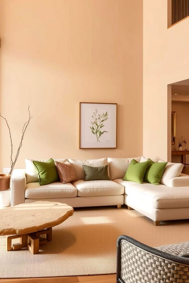 Earthy Color Palette with Pops of Green - 24 Organic Modern Living Room Design Ideas