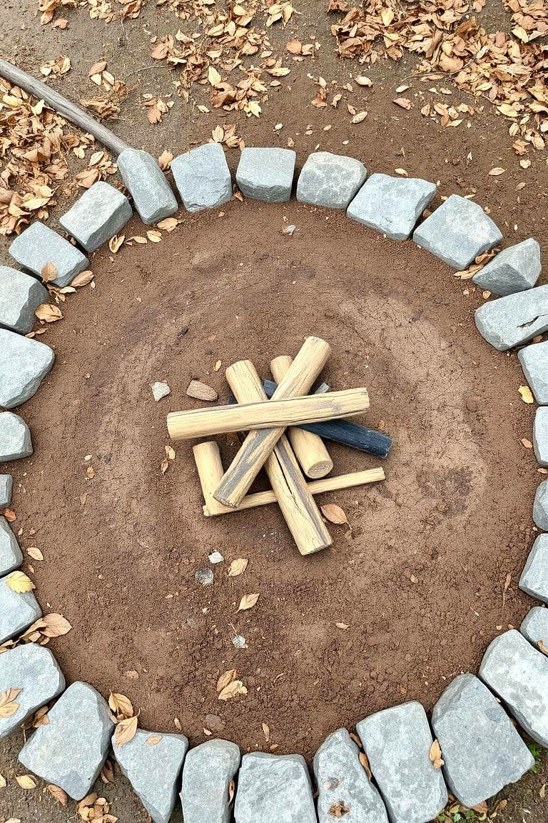 Earthy Earth Pit Fire Pit with Stone Border - 24 Rustic Fire Pit Ideas