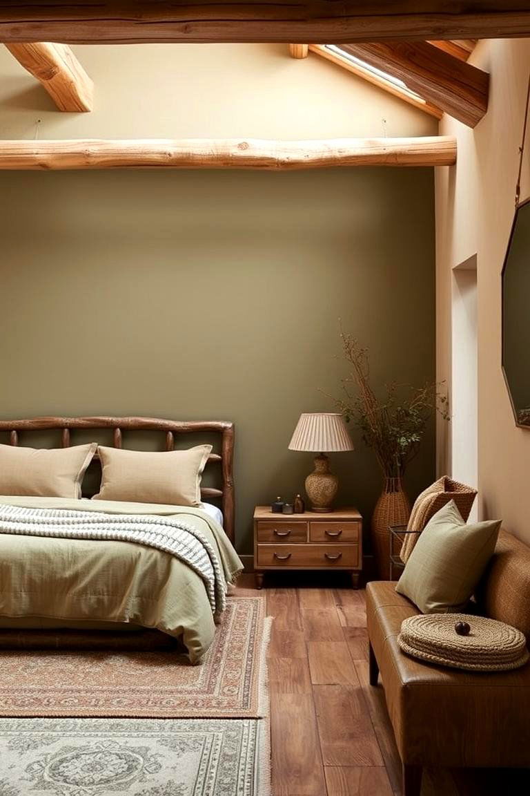 Earthy Elegance Olive and Beige - 24 Bedroom Painting Ideas With Two Colors