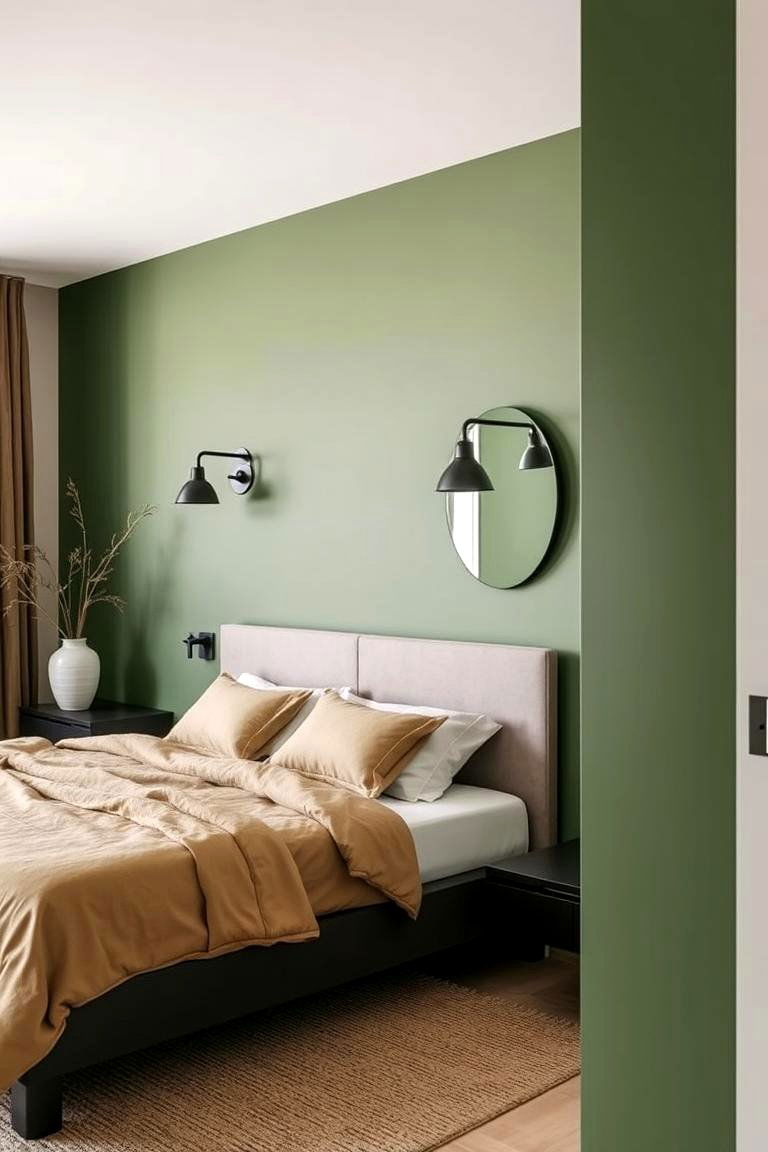 Earthy Green Walls Paired with Black Finishes - 24 Black and Green Bedroom Design Ideas