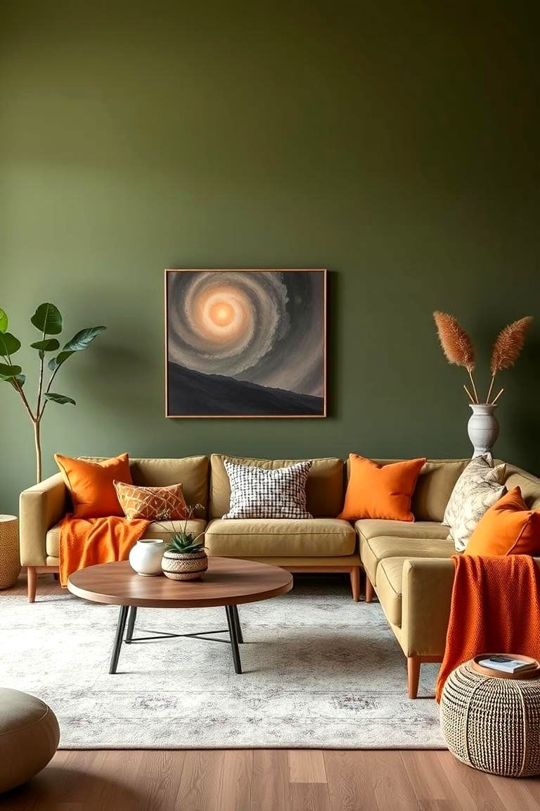 Earthy Green and Orange Combinations - 24 Green and Orange Living Room Ideas