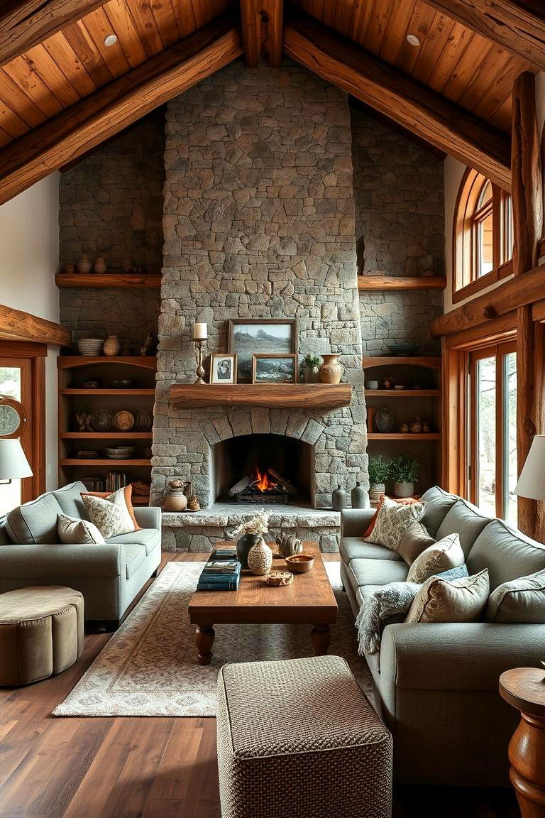 Earthy Natural Elements with Rustic Warmth - 24 Living Room Ideas With Sectionals and Fireplace
