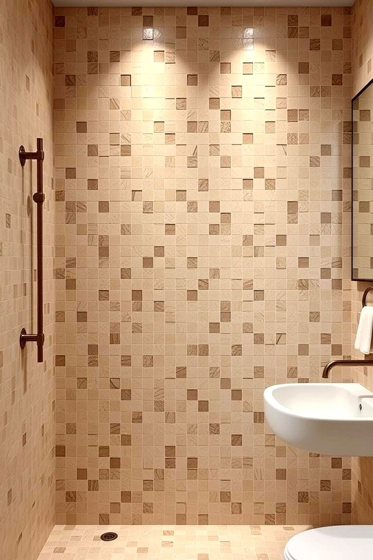 Earthy Neutral Mosaic - 24 Bathroom Mosaic Floor Tile Ideas