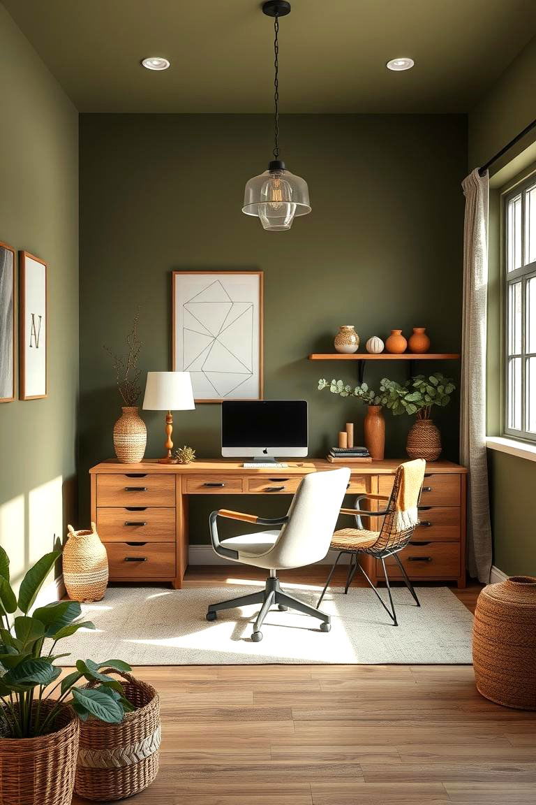 Earthy Olive Green - 24 Home Office Paint Colors