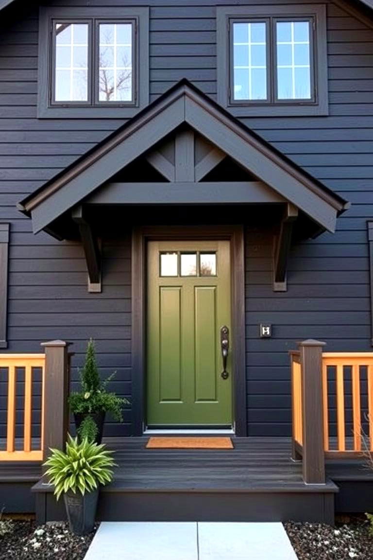 Earthy Olive Green - 24 Paint Colors for a Modern Black House With Cedar Accents