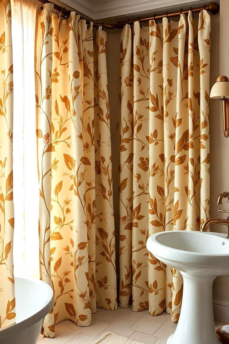 Earthy Patterned Curtains - 24 Earthy Bathroom Ideas