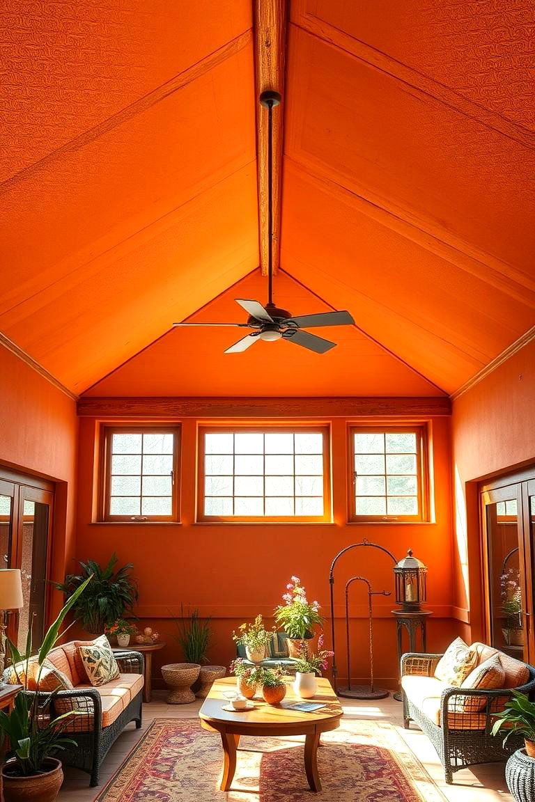Earthy Terracotta Accents - 24 Sunroom Ceiling Ideas