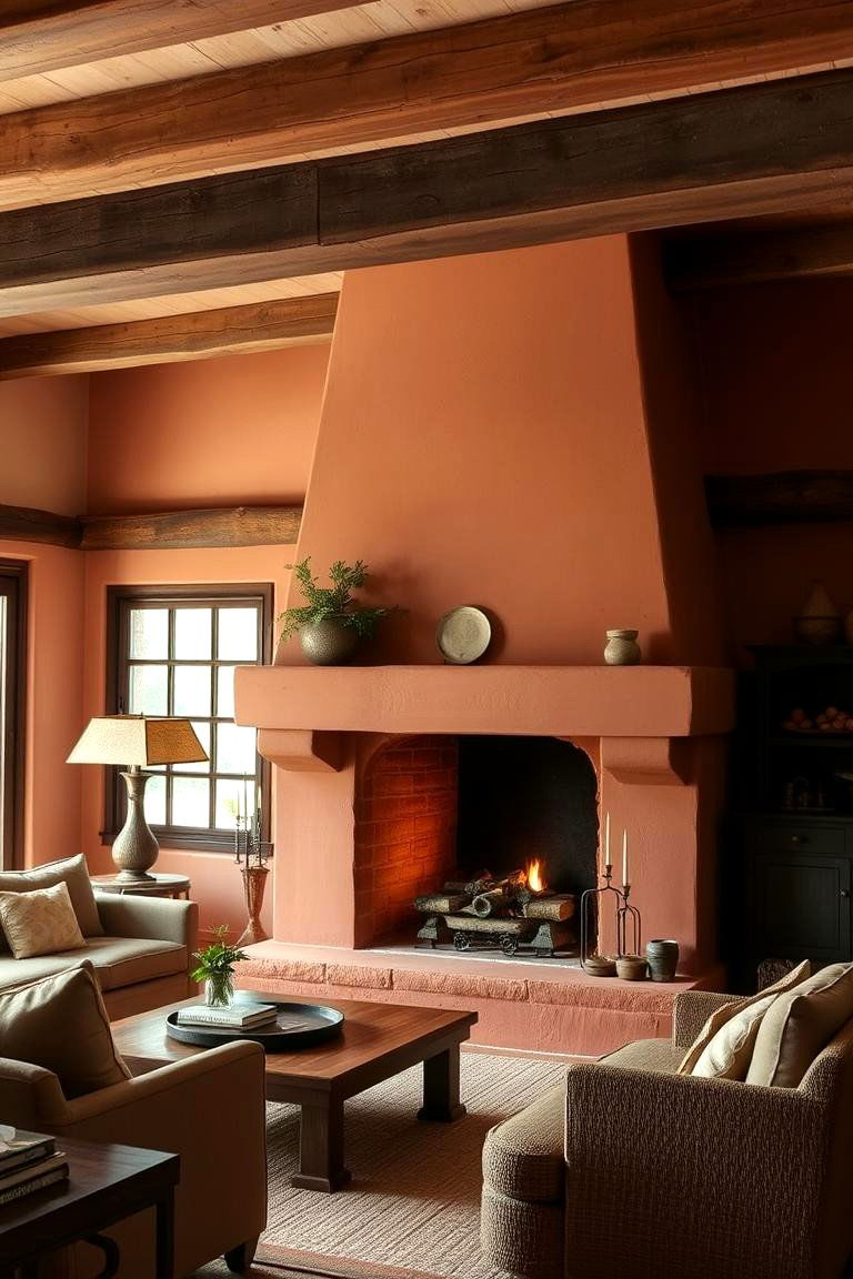 Earthy Terracotta Fireplace - 24 Fireplace Paint Ideas