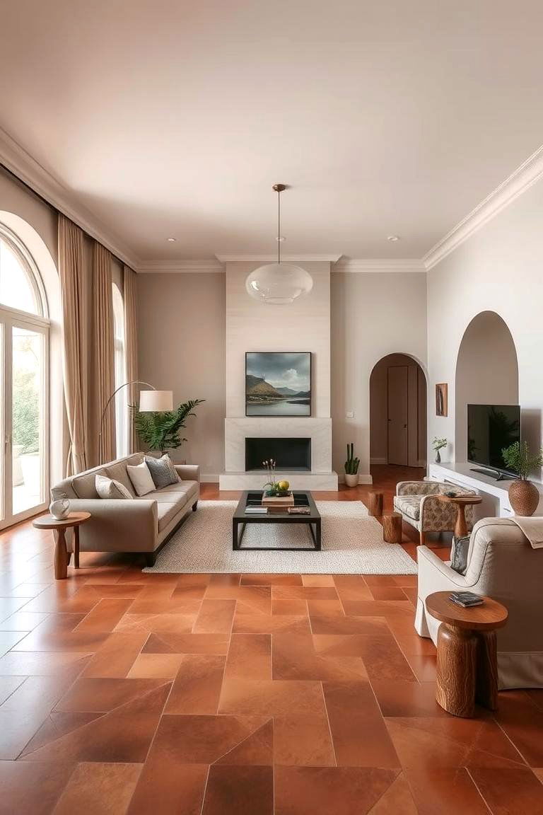 Earthy Terracotta Flooring - 24 terracotta living room ideas