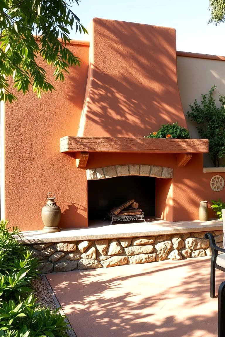 Earthy Tone Stucco Fireplace - 24 Stucco Fireplace Ideas