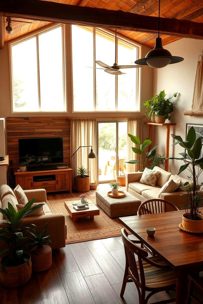 Earthy Tones and Natural Materials - 24 Small Living Room Ideas With Tv and Dining Table