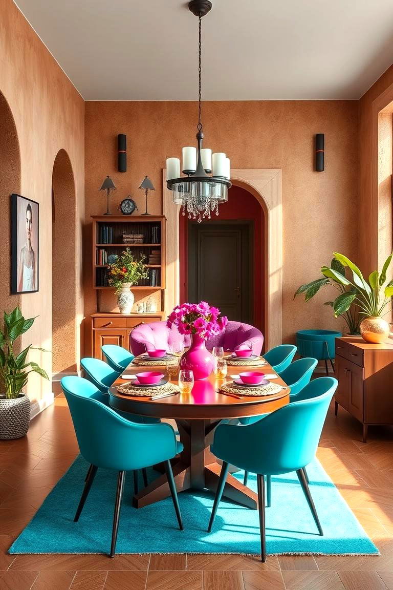 Earthy Tones with Bold Pops - 24 Boho Dining Room Ideas