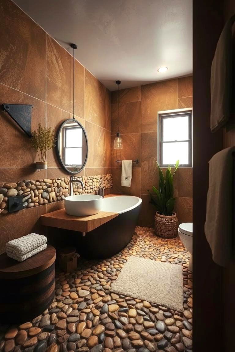 Earthy Warmth - 24 Pebble Tile Bathroom Ideas