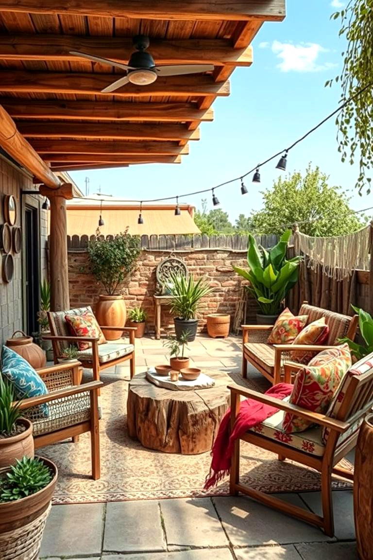 Earthy Wooden Boho Decor - 24 Boho Patio Ideas