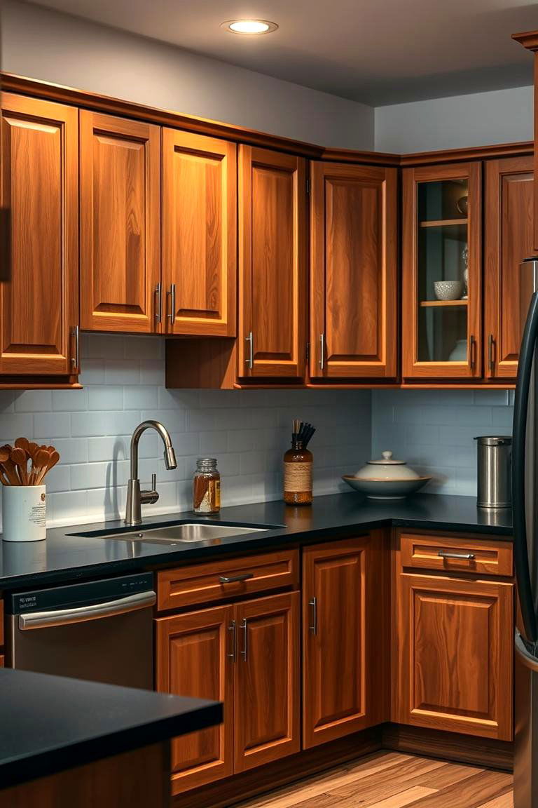 Easy Maintenance for Busy Lives - 24 Brown Kitchen Cabinets With Black Countertops