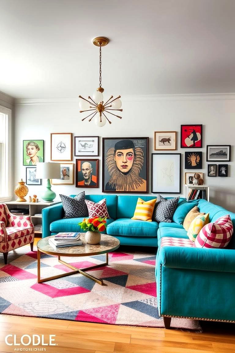Eclectic Accents - 24 Teal Couch Living Room Ideas